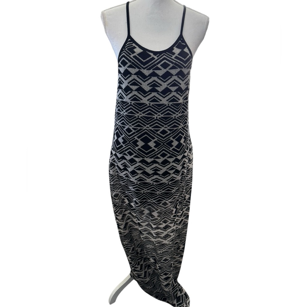 mystree anthro Black and White Geometric Pattern maxi Dress size Large